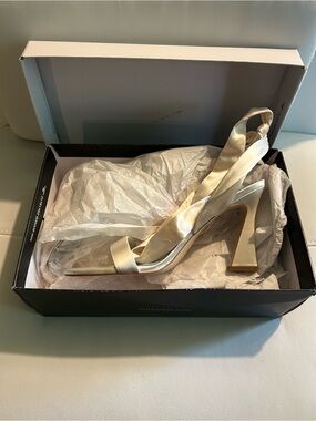 Nine West Ivory Satin Sculpted Heel Sandals